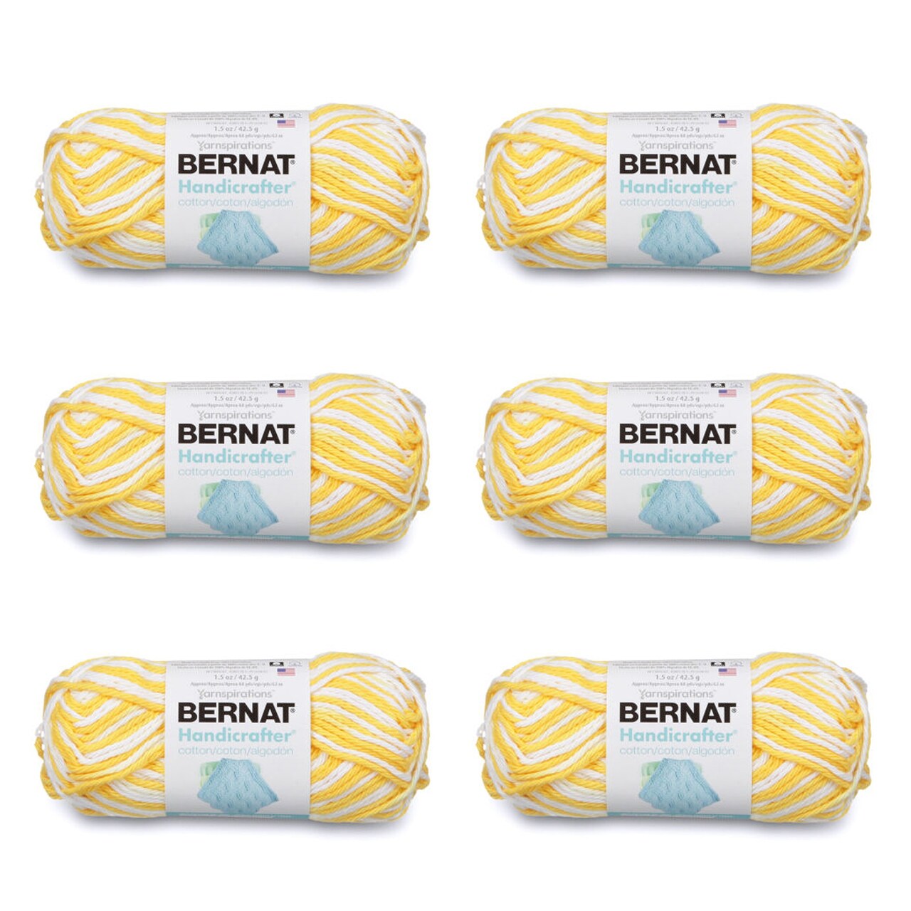 Bernat Handicrafter Cotton Lemon Swirl Yarn - 6 Pack of 42.5g/1.5oz - Cotton - 4 Medium (Worsted) - 80 Yards - Knitting/Crochet
